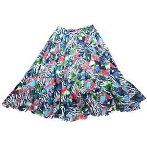 Cato Zebra Paisley Cotton Skirt Broomstick Peasant Boho Tiered Midi Medium Artsy